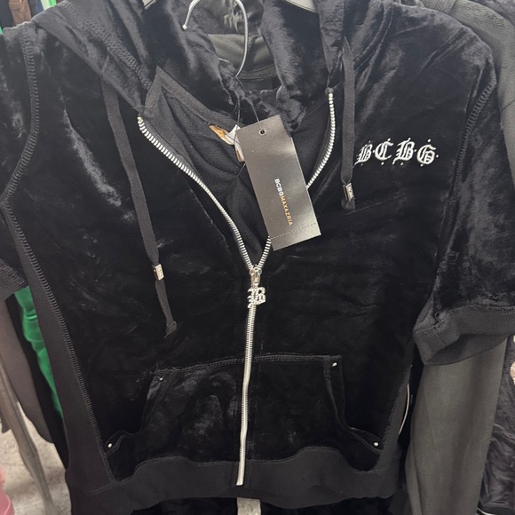 BCBG Black Velvet Zip-Up Hoodie - Picture 1 of 4